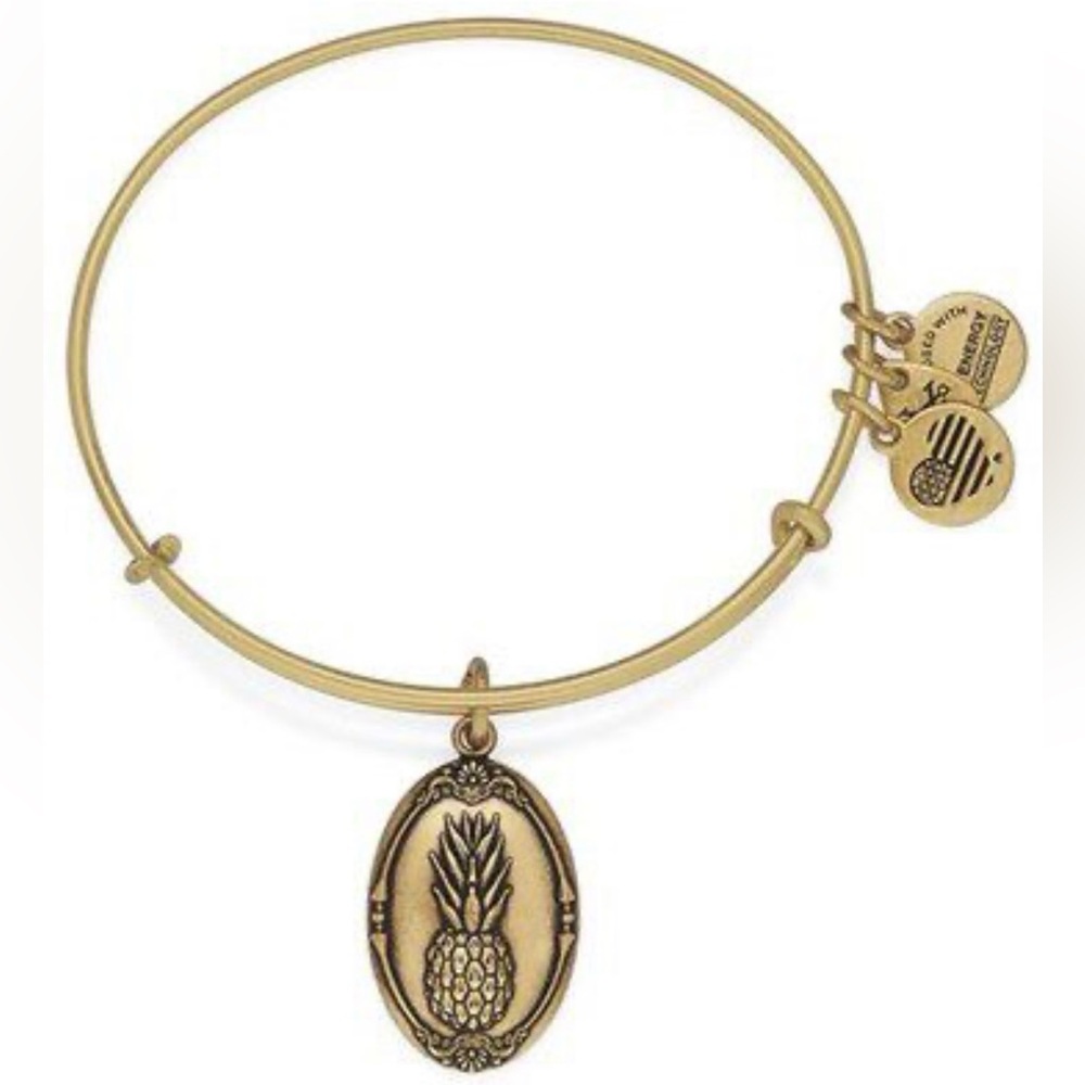 NEW ALEX AND ANI PINEAPPLE CHARM BANGLE BRACELET Gold with Box